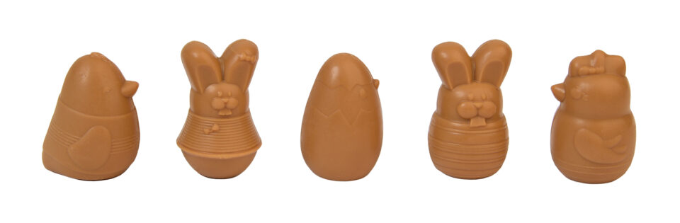 Assortiment de petits animaux de Pâques en chocolat dulcey